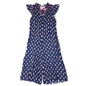 ANTHROPOLOGIE Floreat Gabrielle Wide Leg Crop Jumpsuit Eclectic Boho Navy XS